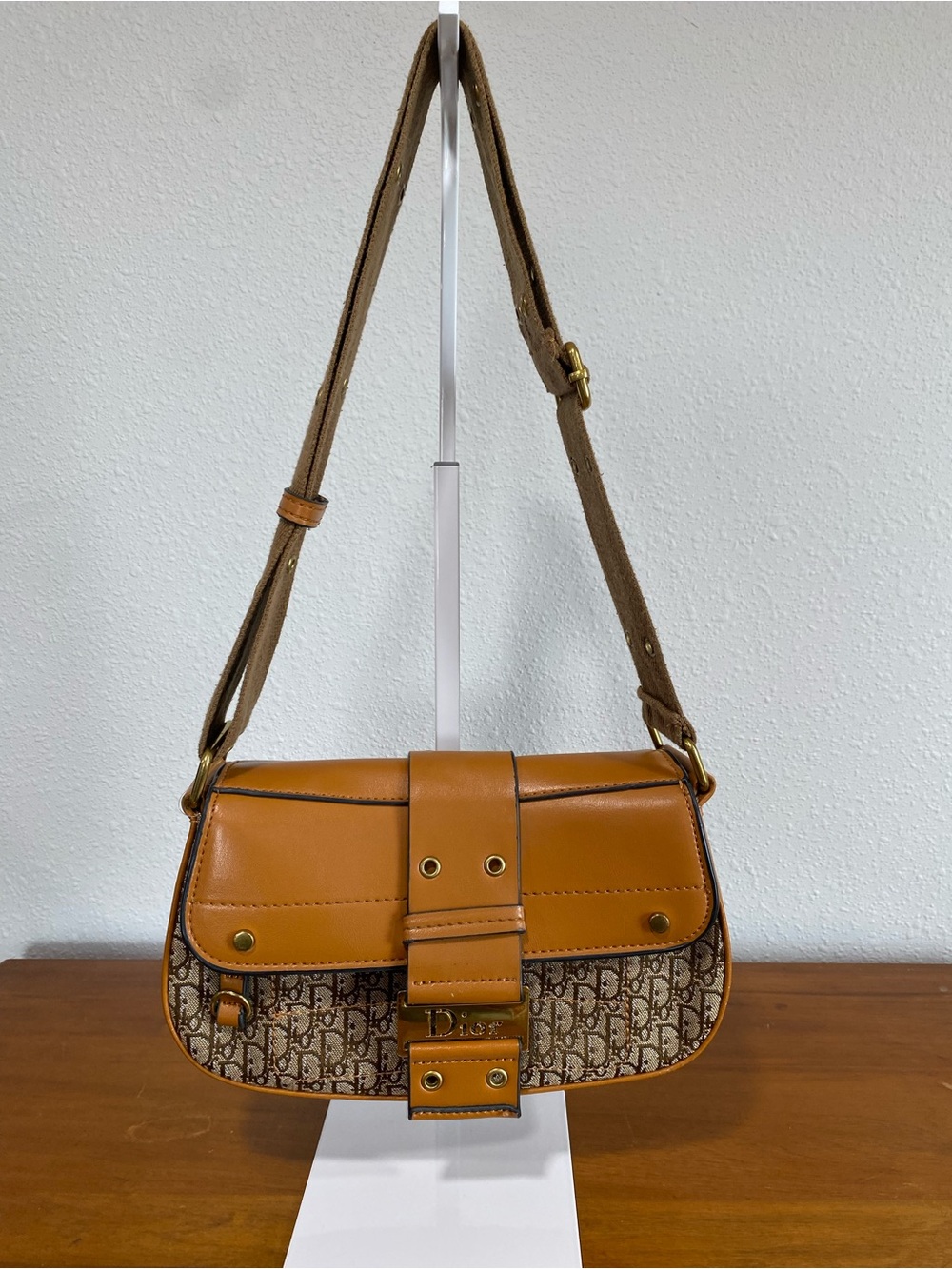 Tan & Brown Shoulder Bag with Leather Trim🌺Authenticity Not Guaranteed 💐